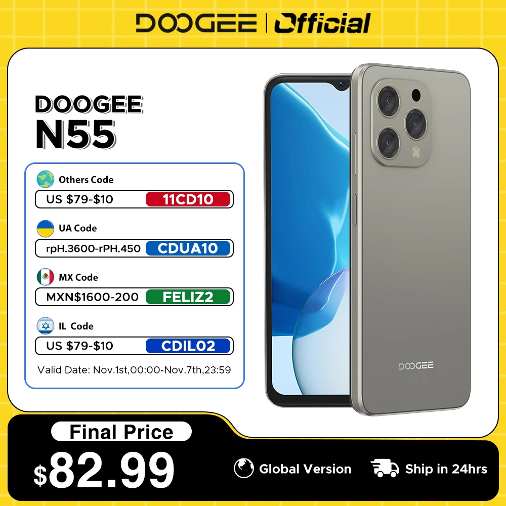 

Global Version DOOGEE N55 Smartphone 6.56" 90Hz IPS Screen 9GB RAM+128GB Face Unlock 5150mAh Large battery Octa Core Android 14