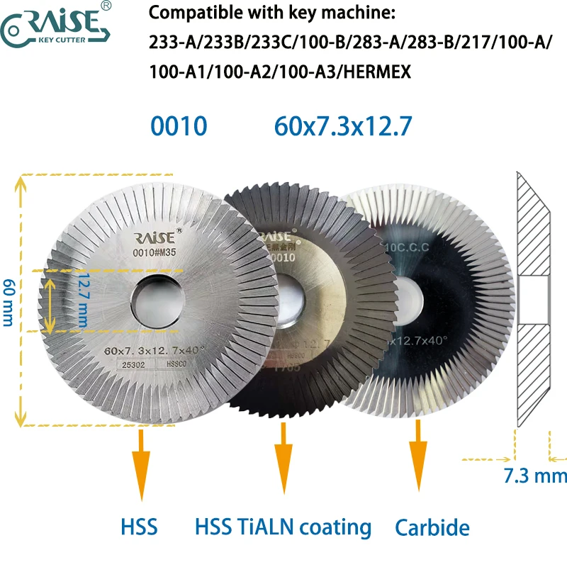 RAISE Cutter 0010 60x7,3x12,7 für WENXING 100A 100B HERMEX Schlüsselmaschine Schlosserwerkzeuge – Detail 1