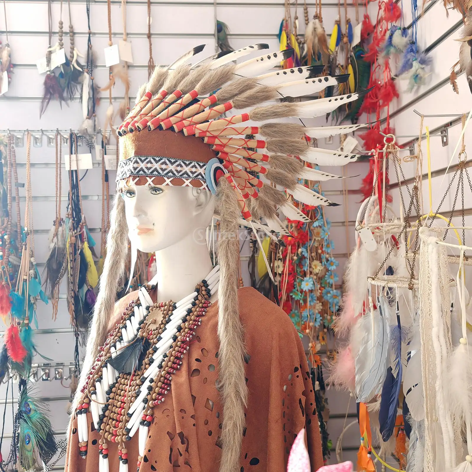 Chief Indian Hat Feather Headdress Accessory Decorative Men Women Headwear Headband for Dance Show Fancy Dress Party Stage Party