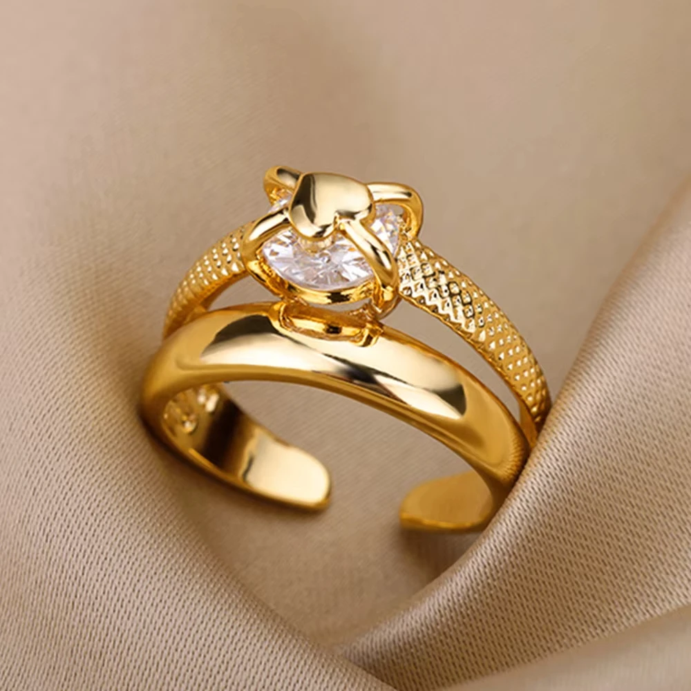 Luxus Zirkon Geometrische Ringe Für Frauen Edelstahl Gold Farbe Offenen Ring Trendy Hochzeit Party Ästhetischen Jewerly Geschenk Femme