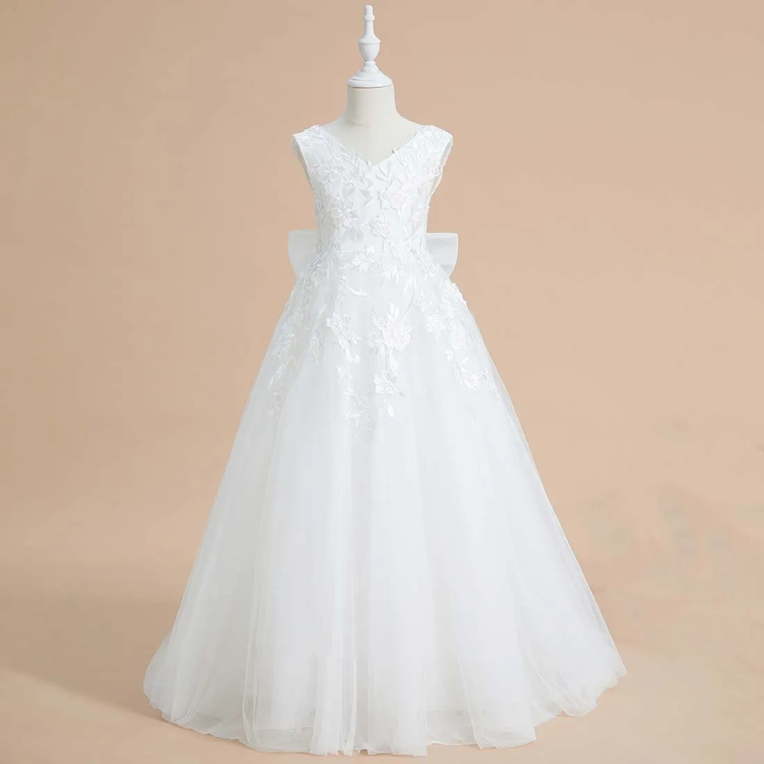 YZYmanualroom Lace Tulle Flower Girl Dress Vestido de Baile Princesa V-Neck Sweep Train 2-15T