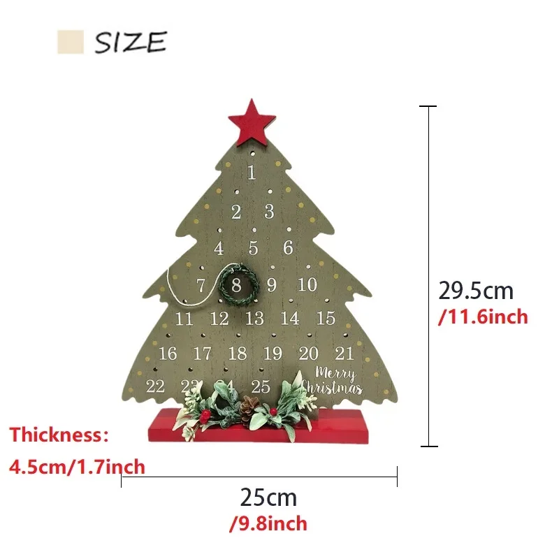 JFLEGAL Christmas Desktop Home Decoration Small Tree Vine Circle Countdown Calendar Ornaments Wooden Crafts Advent Calendars