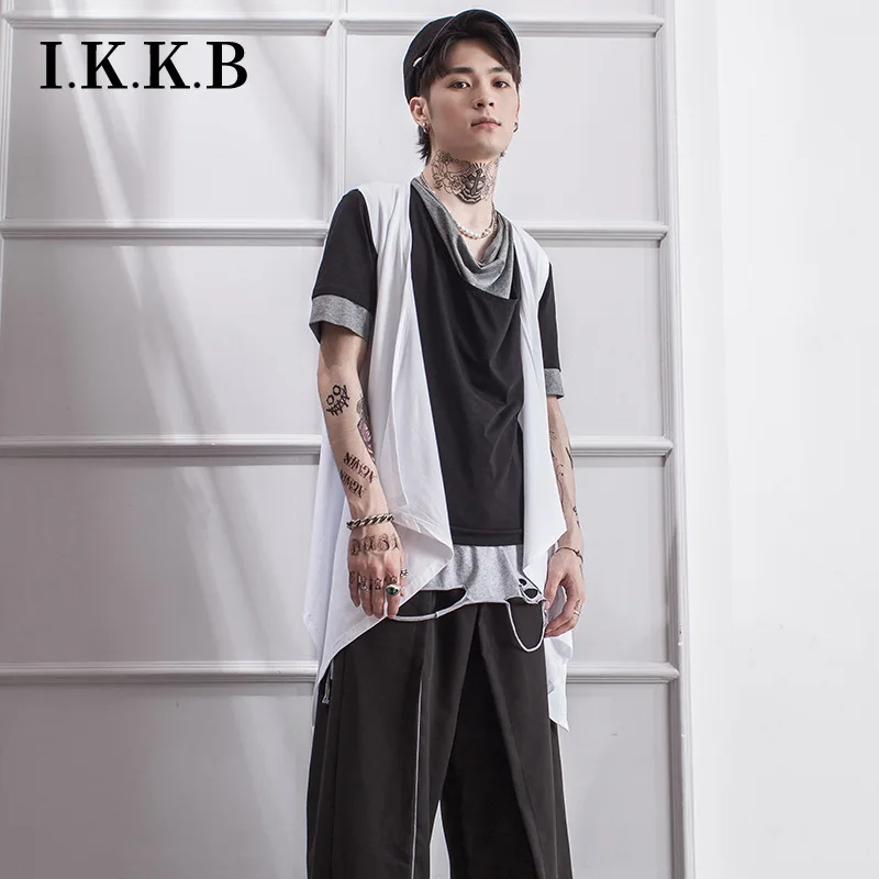 Summer Men's Joker Casual Cardigan Waistcoat Coats Black White Bottoming Shirt Male Plus Size Personality Stylist Vests Hombre