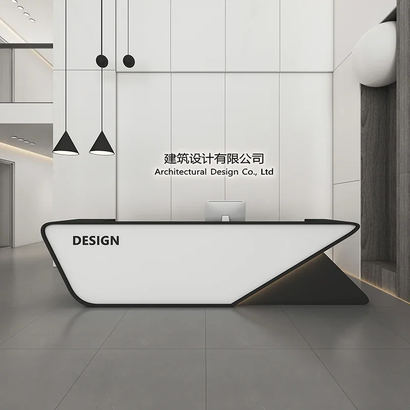 Modern simple company hotel lobby reception cabinet paint bar table checkout page office work