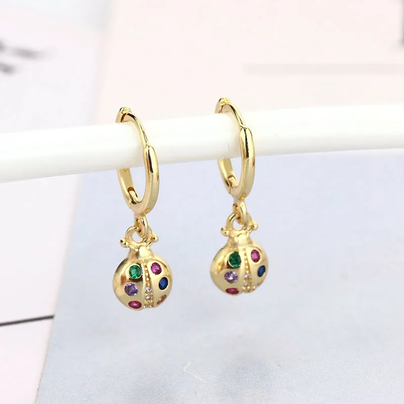 2024 New Fashionable Seven-Star Ladybug Inlaid Colorful Zircon Earrings Daily Wear Earrings Women’s Gift