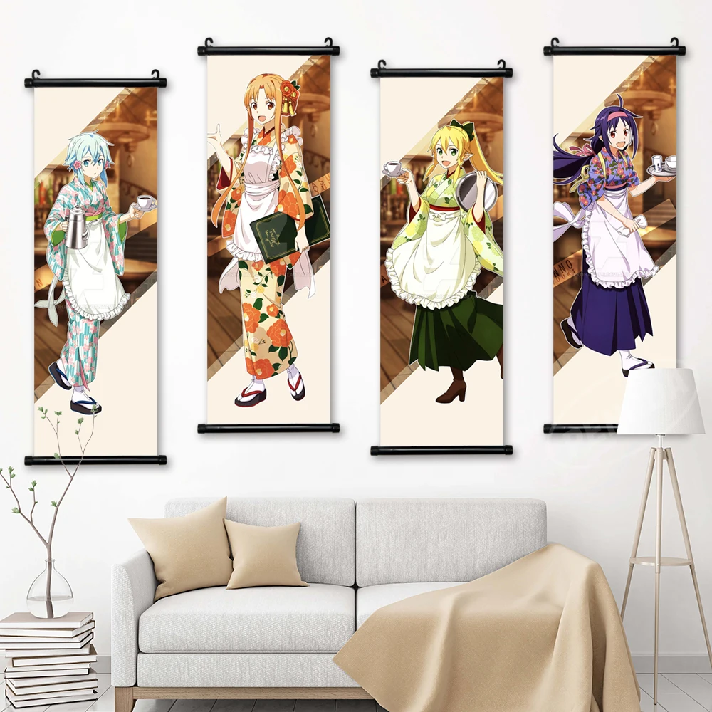 

Sword Art Online Print Posters Asada Shino Wall Art Pictures Painting Yuuki Asuna Canvas Hanging Anime Scrolls Home Decoration