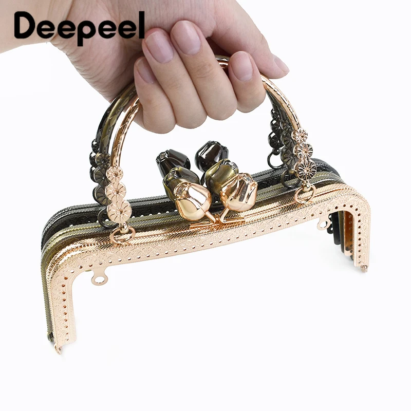 Deepeel 20.5cm Embossed HandBag Handle Purse Clourse Kiss Clasp Wallet Metal Frame Sewing Brackets DIY Handmade Bags Accessories