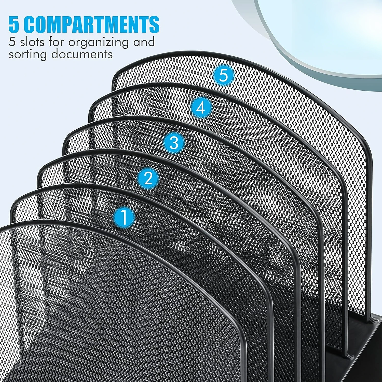 5-Section Vertical File Folder Holder Stand Metal Rack File Sorter for Office Classroom Desktop Organization