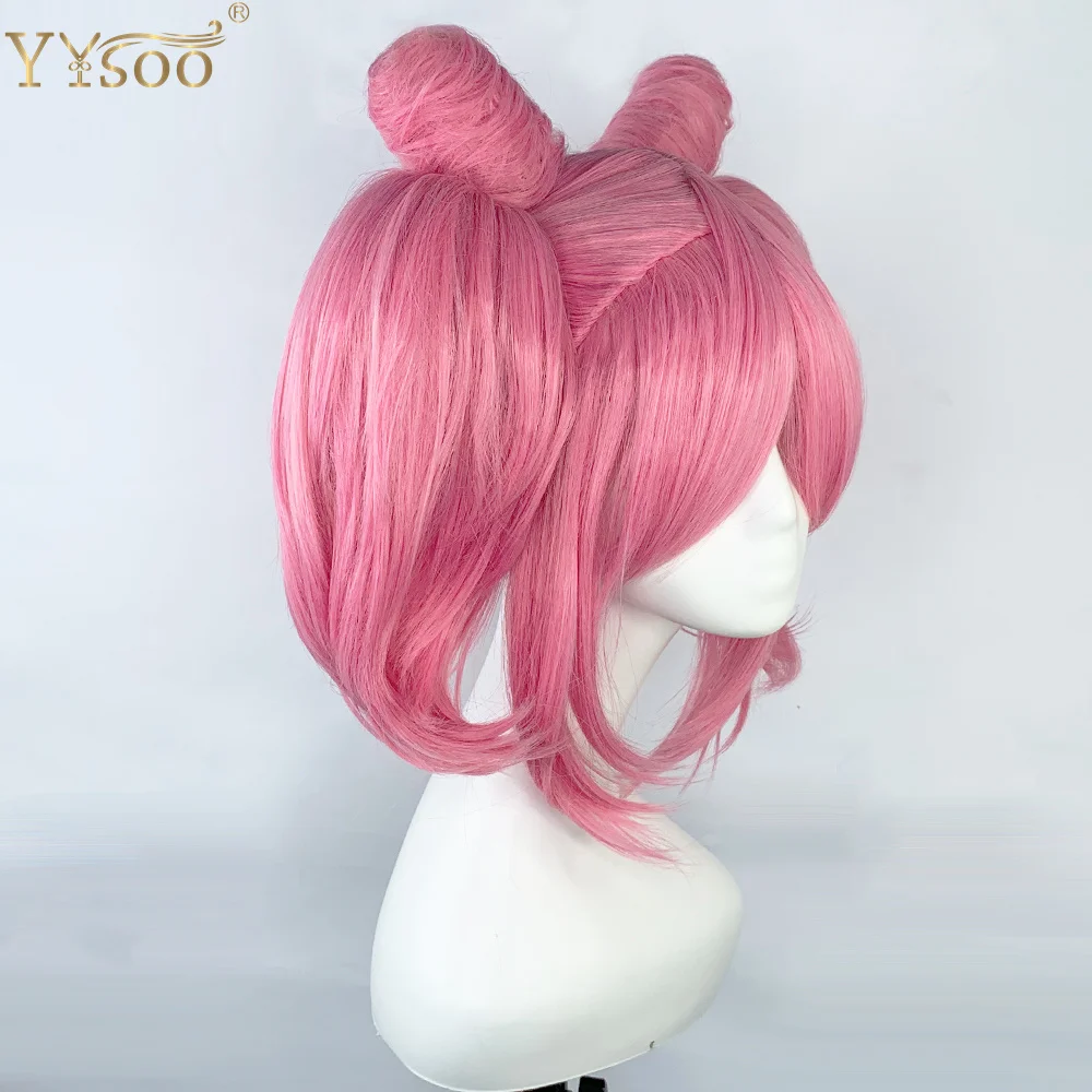 YYsoo Beautiful Pink Girl's Cosplay Wig Short Straight Machine Made Wigs with Bangs Synthetic Costume Halloween Pontails Wig