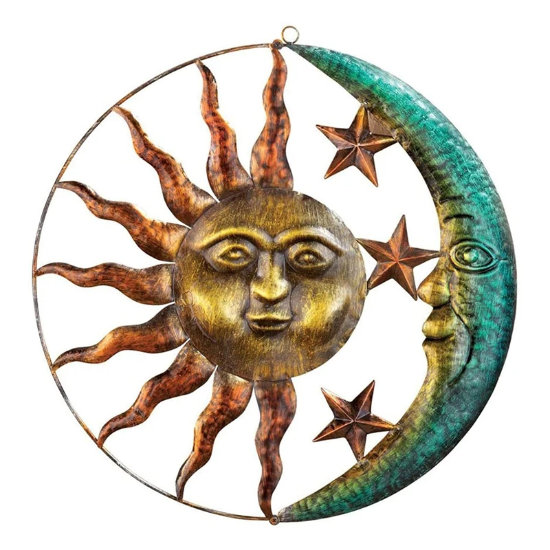 Sun Moon Metal Front Door Decor Celestial Icons Of Astronomy Wall Sculpture Outdoor Garden Vintage Home Decor Ornament