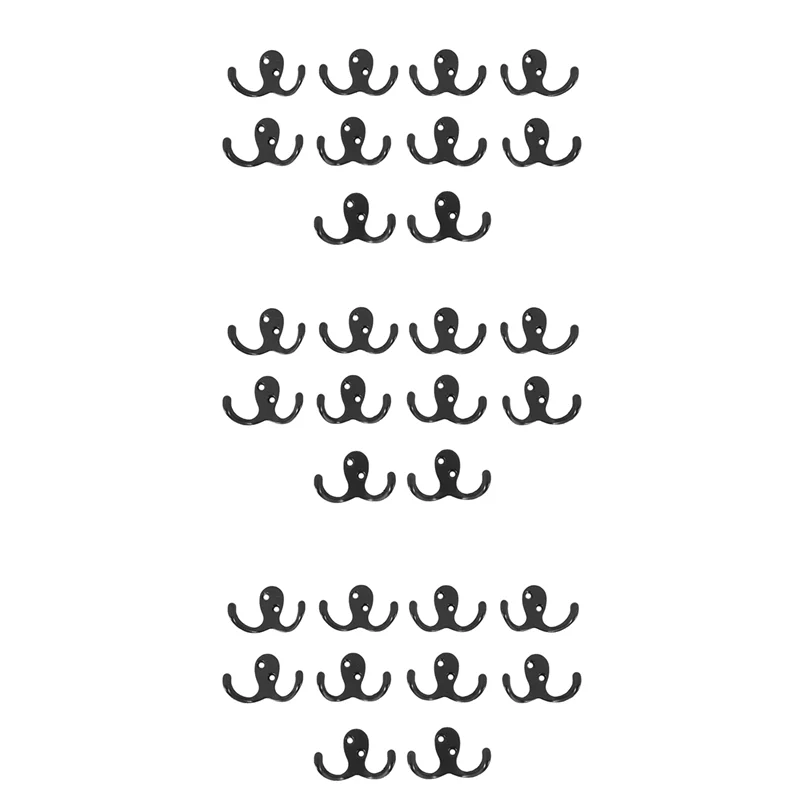 

30 Pcs Heavy Duty Double Prong Coat Hooks Wall Mounted With 20 Screws Retro Double Robe Hooks Utility Hooks (Black)-B51B
