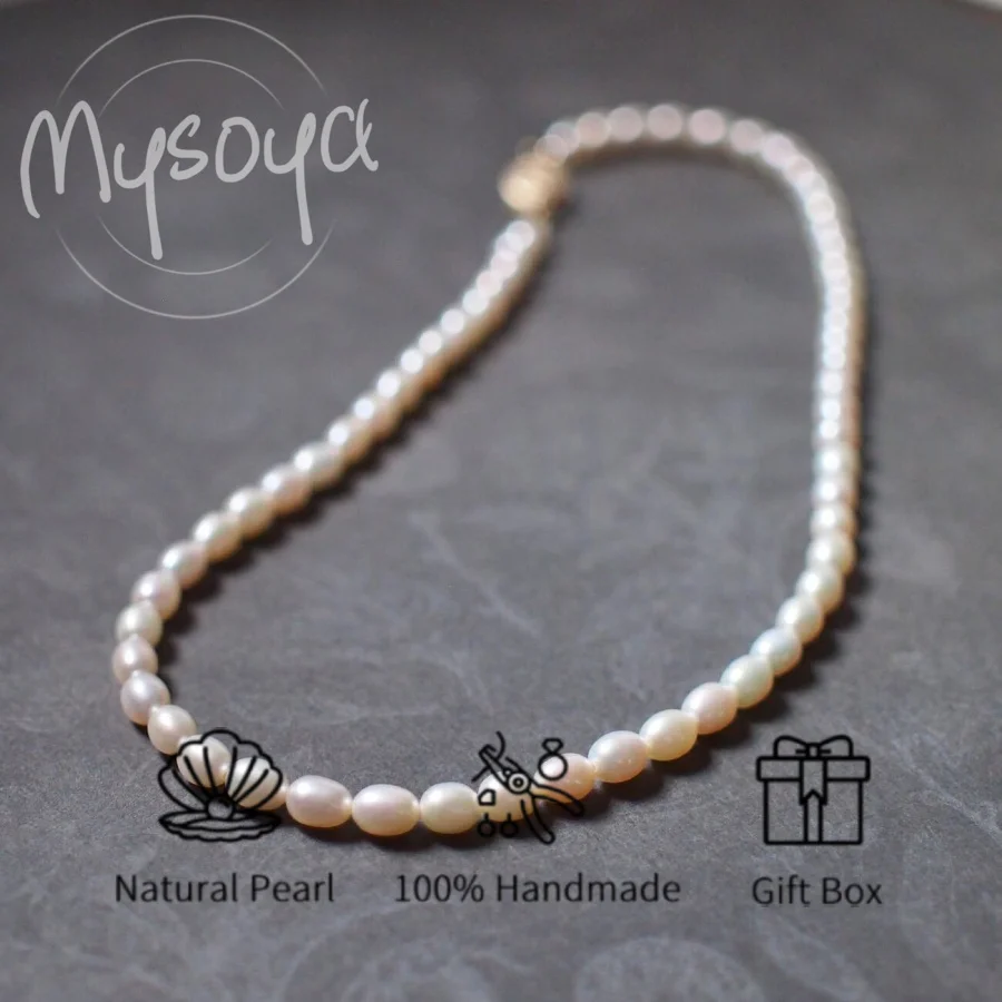 

MYSOYA 6-7 мм белый рис в форме пресноводного жемчуга, ожерелье, подарочная коробка, ювелирные изделия унисекс, идеально подходящие для свадьбы, дня рождения, Рождества, Нового года