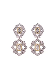 Italian Gold Craftsmanship Stud Earrings, 925 Silver Hollow Four-leaf Clover with Diamond-set Earrings, Women's Jewelry