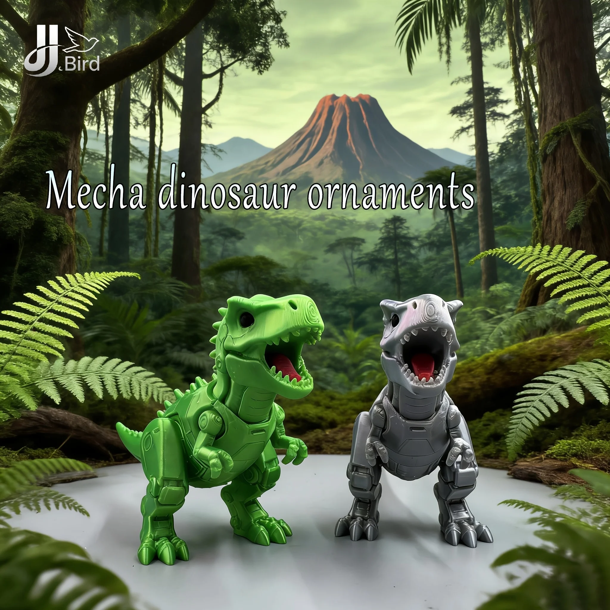 1Pcs Mecha Dinosaur 2-Style Ornament (Green/Silver), Home Shelf/Desk Decor, Mecha Texture, Niche Toy, Collectible Figurine