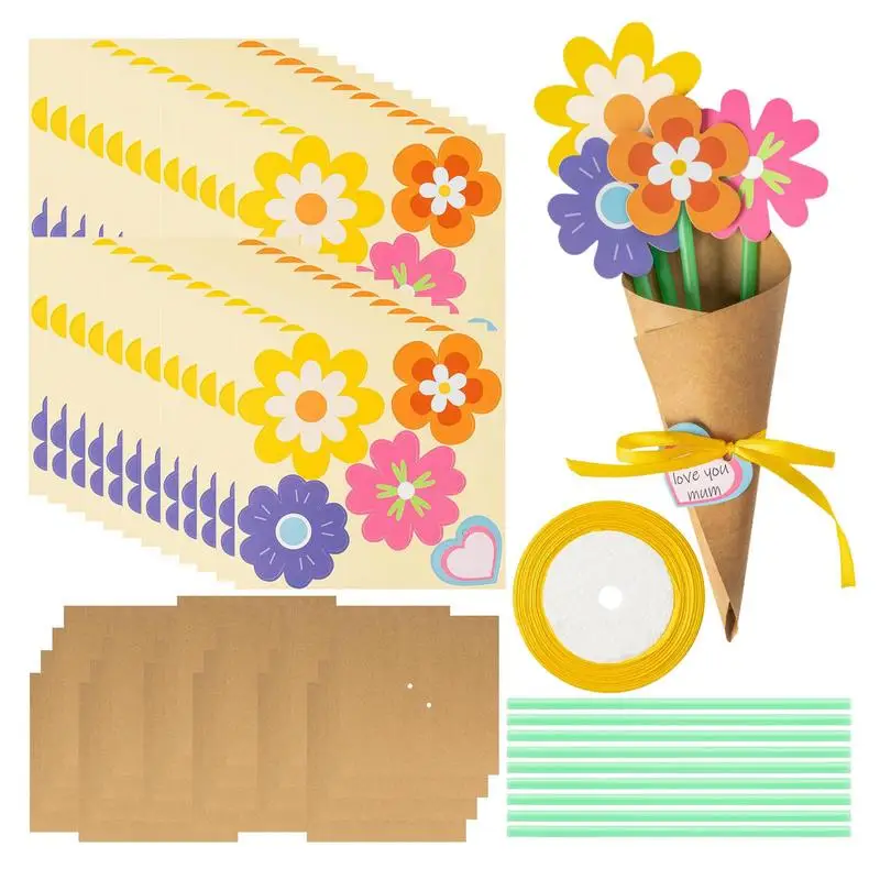 

DIY Wedding Bouquet Kit DIY Flower Arrangement Kit With Ribbon And 100 Straws Paper Mother's Day Card Helper For Teachers Day