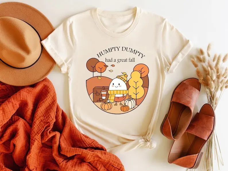 Humpty Dumpty tenía una gran camiseta de otoño, camisa de otoño para mujer, linda camiseta Humpty, camisa de vibraciones de otoño