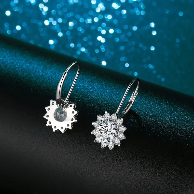 

Серьги-подсолнухи из стерлингового серебра 925 пробы, 1 карат, муассанит, классический элегантный дизайн с крючками, изящные ювелирные изделия для женщин