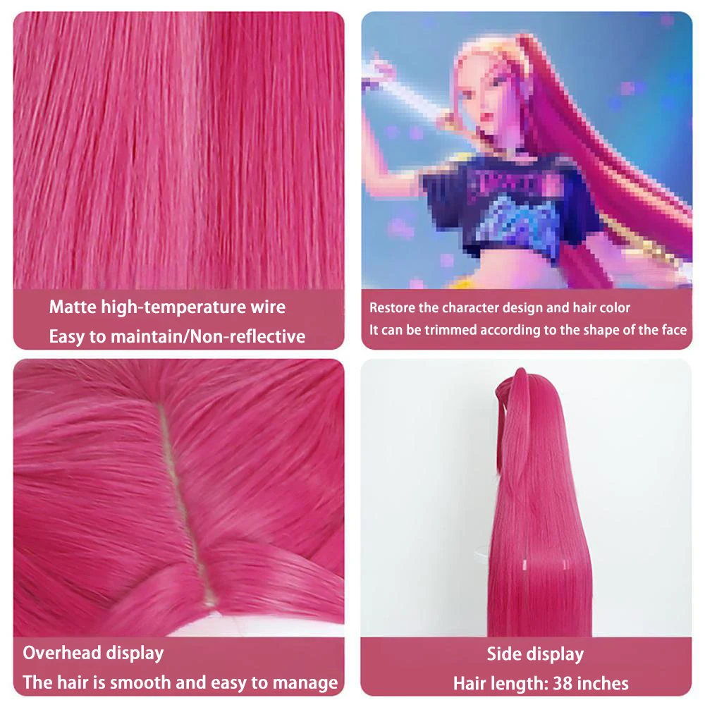 عالية الجودة أنيمي Kpop: شيطان الصيادون ميلا تأثيري الشعر الاصطناعية 38 بوصة ارتفع الأحمر مستقيم الشعر هالوين كرنفال شعر مستعار للحفلات #5