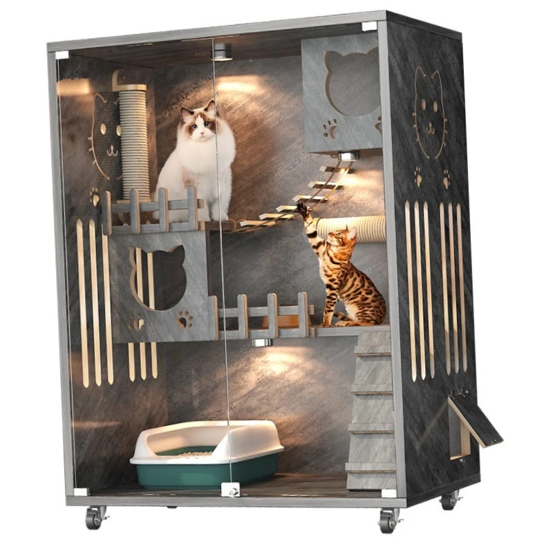 

Multi-Layer Solid Wood Cat House Eco-Friendly Breathable Pet Carrier Small Animals Upgraded Cat Cage Villa