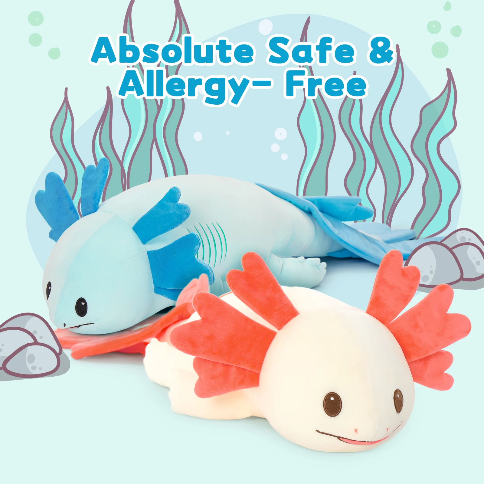 Duża pluszowa poduszka w kształcie aksolotla MaoGoLan, pluszak aksolotl XL dla dzieci, 112 cm długa pluszowa poduszka salamandra, na Boże Narodzenie