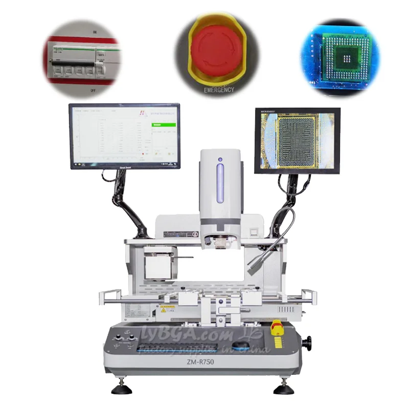 -R750 Optical Alignment Industrial BGA Rework Solder Station IR Temperature Zone Size 570*4351mm Phone Chip Soldering Machine