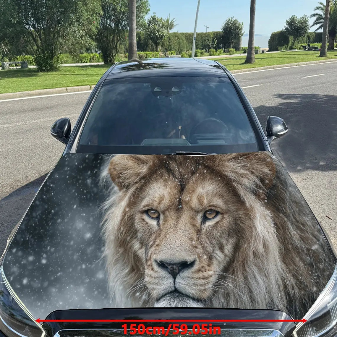 Car Decal Lion in Artistic Background with Ethereal Particle Textures & Regal-Commanding Visual Details Car Hood Sticker, Waterp