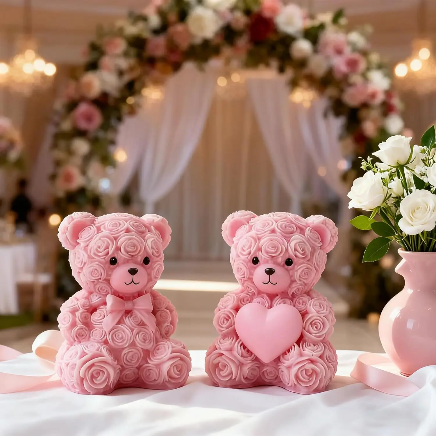 2PCS 3D Rose Bear Candle Molds Teddy Bear Silicone Molds for Epoxy Resin DIY Candle Soap Chocolate Cake Making Valentine's Day B view 5