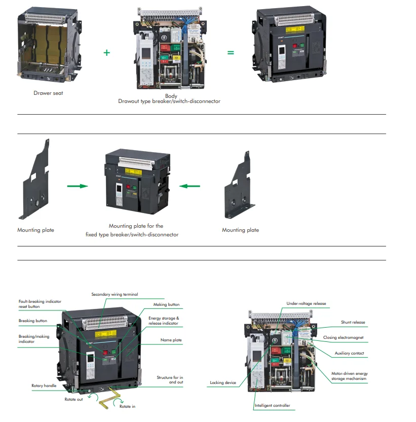 NA1-1000X серия 200A-6300A 50/60 Гц AC DC 110 В 220 В 230 В 380 В 400 В ACB воздушный автоматический выключатель