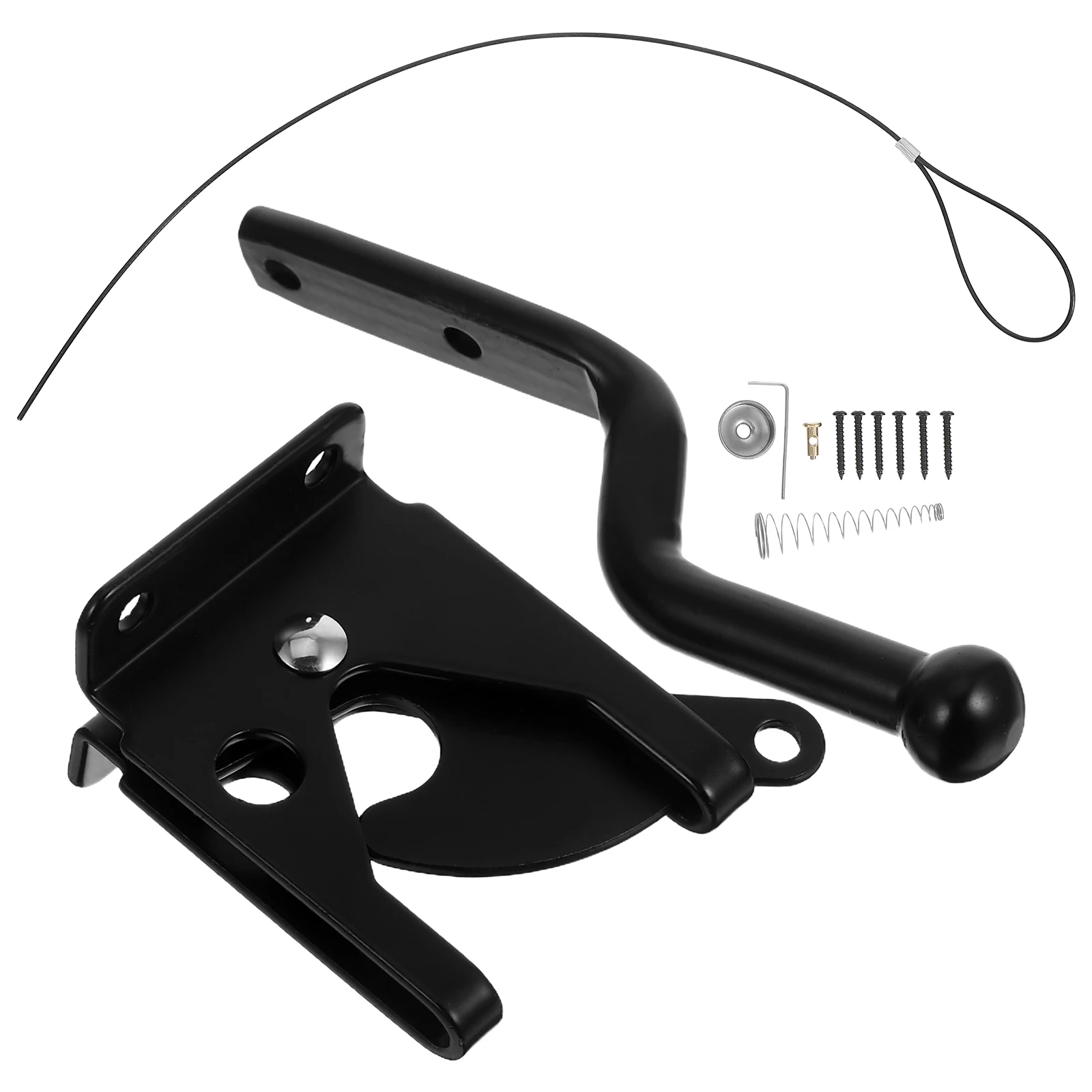 

Black Spring Loaded Gate Latch for Outdoor Fence Heavy Duty Carbon Steel Self Locking Mechanism with Cable Pull Wood Garden Gate