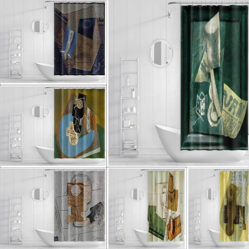 Vintage Water repellent Shower Curtain with Abstract Art for Chic Bathroom Style