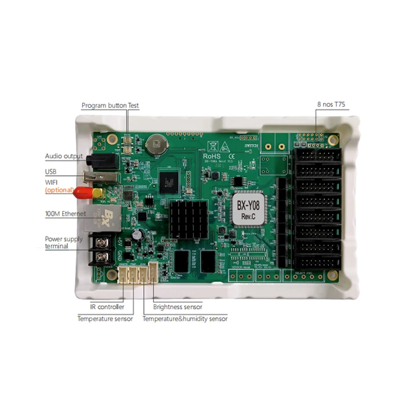 Onbon BX-Y08 Asynchrone Full Color Led Display Screen Media Player Ondersteunt 8 * HUB75E 512*256Pixels