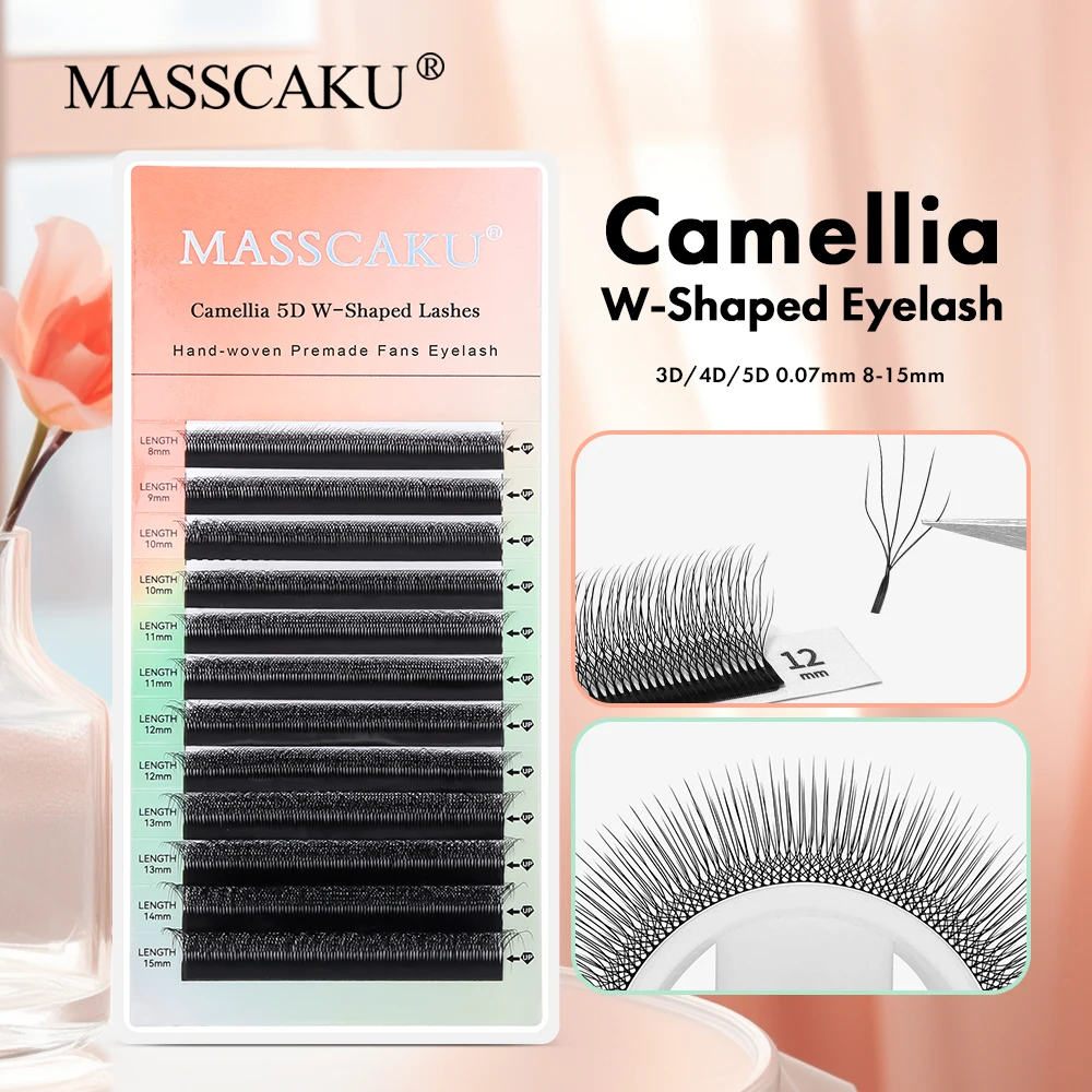 

Factory Price Camellia W Shape Eyelash Extensions 8-15mm Mix Length Matte Black Soft Light Natural Pestanas Postizas by MASSCAKU