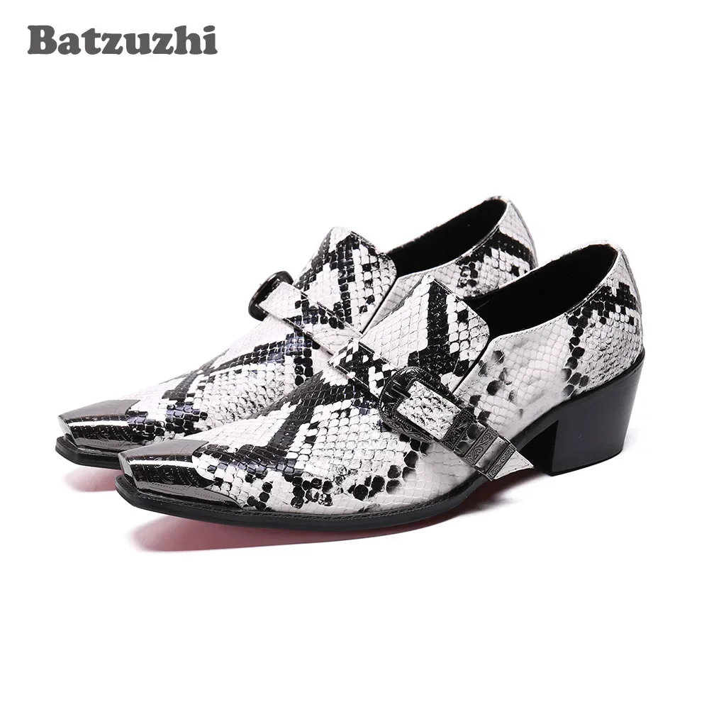 

Batzuzhi Italian Type Fashion Men's Shoes Metal Tip Toe Leather Dress Shoes Men Snake Pattern 6.5cm High Heels Party Shoes Men