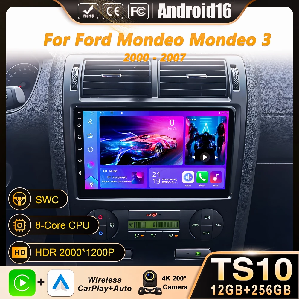 Radio para Auto Android 16 para Ford Mondeo Mondeo 3 2000 - 2007, Unidad Principal Estéreo, Reproductor Multimedia, GPS, Navegación, Bluetooth, Pantalla Táctil