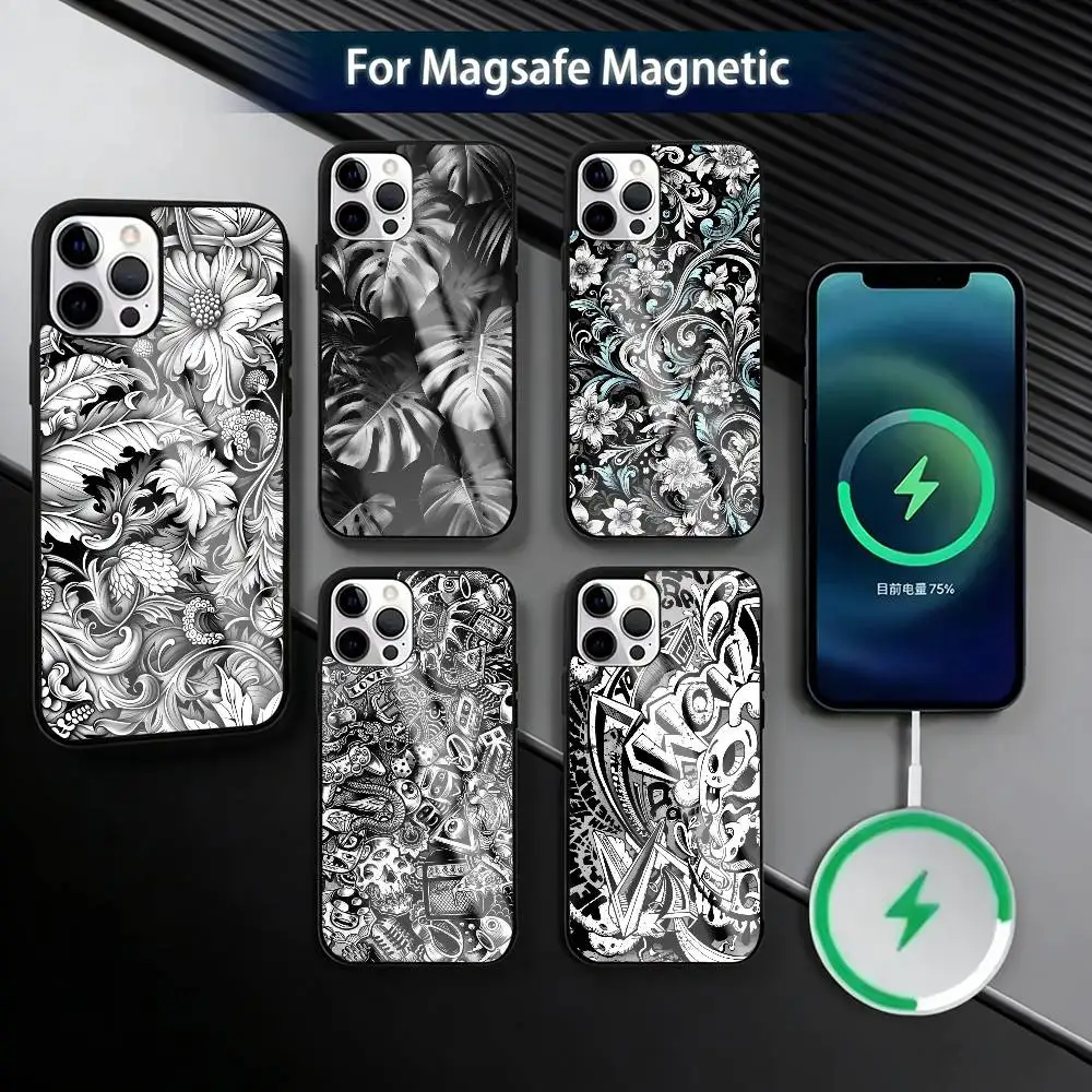 

Суперстильный черный чехол для телефона с граффити для iPhone 17, 16, 15, 14, 13, 12, 11 Plus, Pro, магнитный, для беспроводной зарядки Magsafe