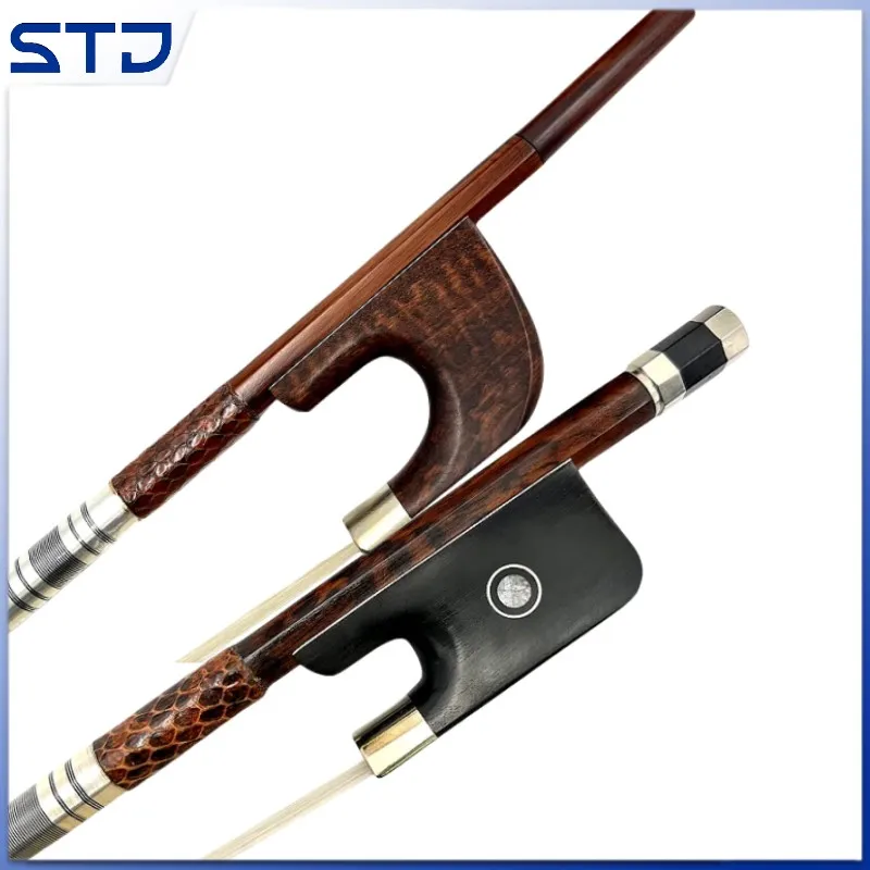 

Copper mounted, 1pcs German style Snakewood 3/4 upright bass bow,letterwood frog,Siberia white/black Horsehair horsetail