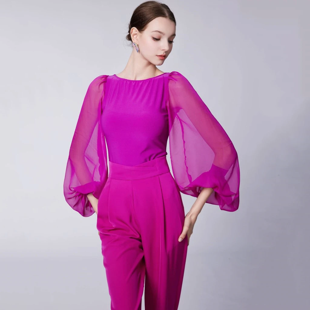 Nouveau haut de danse de salon maille lanterne manches haut vêtements d'entraînement Chacha danse moderne adulte danse latine Costumes porter DN20491