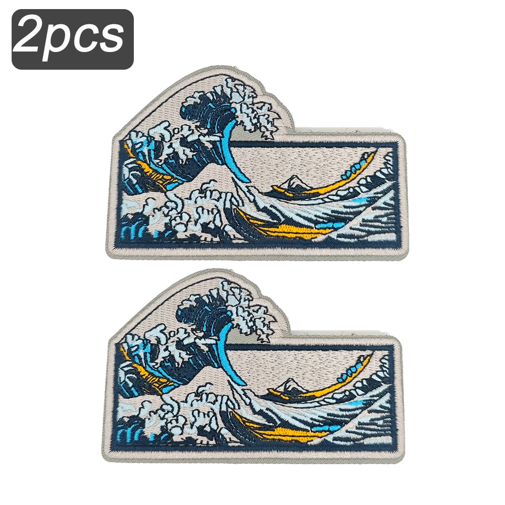 Japanische große Meereswelle vor Kanagawa, bestickter Aufnäher mit Klettverschluss, Vintage Ukiyo-e Abzeichen, Moral-Abzeichen für Kleidung, Rucksack, Mütze
