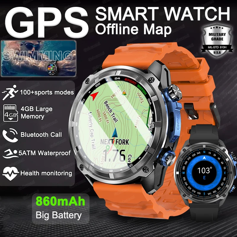 

New Offline Map Built-in GPS Smart Watches Sports 5ATM 30M Waterproof 4GB Memory Bluetooth Call Swim Smart Bracelet For Man 2025