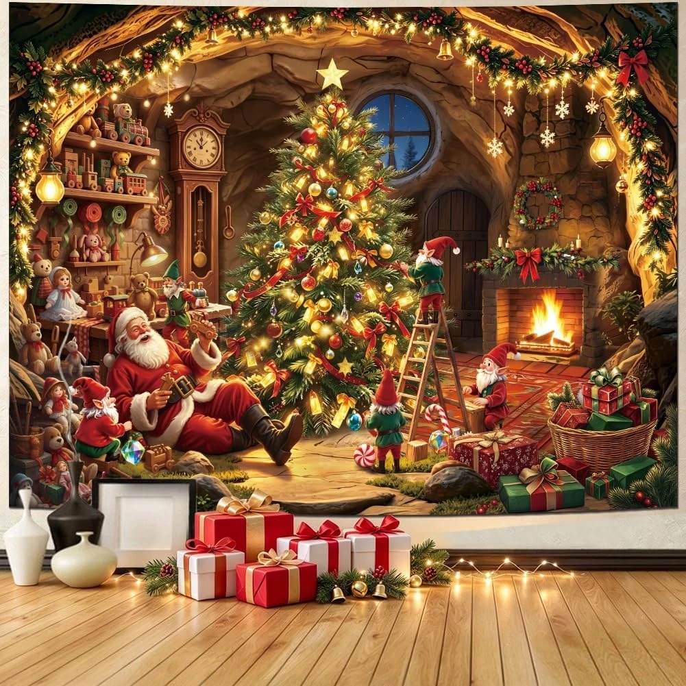 VIKAMA Christmas Gnome Tree Tapestry Wall Hanging, 6 Designs, Wall Decor for Bedroom Living Room Dorm