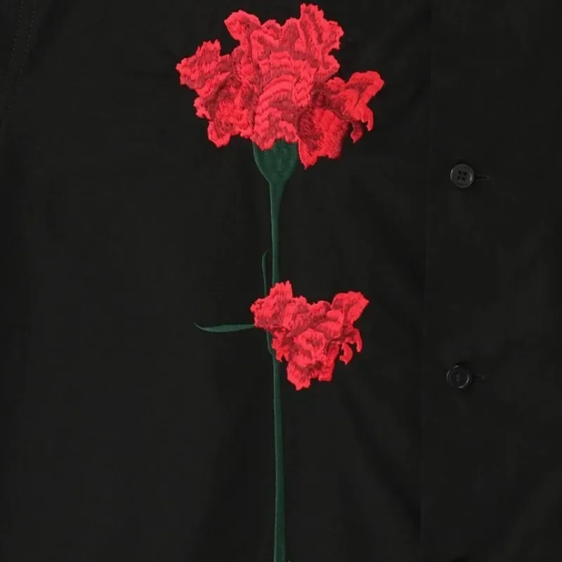 Dianthus Caryophyllus Embroidery Print Shirt Dark Yohji Style Homme Men Shirts for Man'S Clothing Unisex Shirt for Women