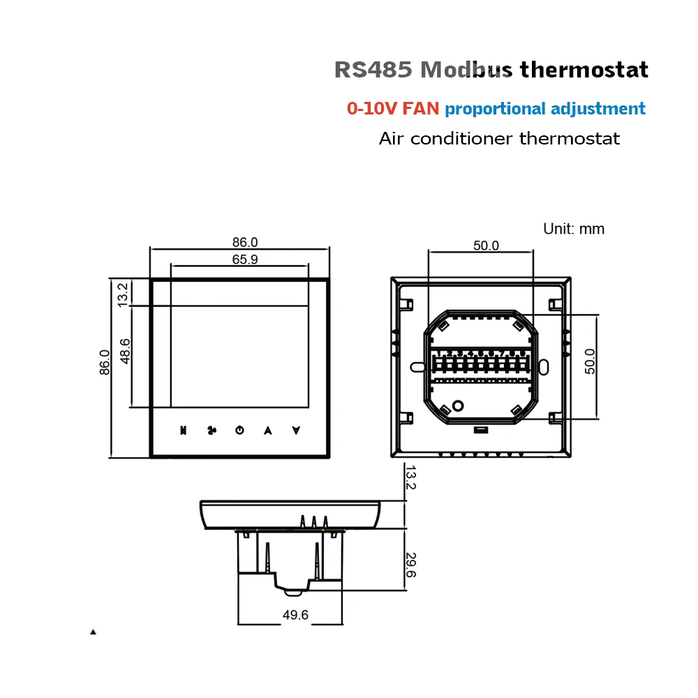 RS485 0-10V modulating fan thermostat for cooling heating 2P/4P Fan coil unit thermostat