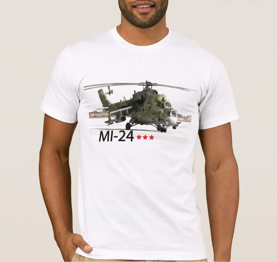 Russian MI-24 Hind Gunship and Attack Helicopter T-Shirt 100% Cotton O-Neck Summer Short Sleeve Casual Mens T-shirt Size S-3XL