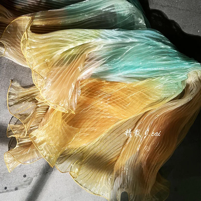 Glass Organza Original Bilateral Large Wave Pressed Pleated Laser Gradient Fabric Pleated Clothing Designer Fabric