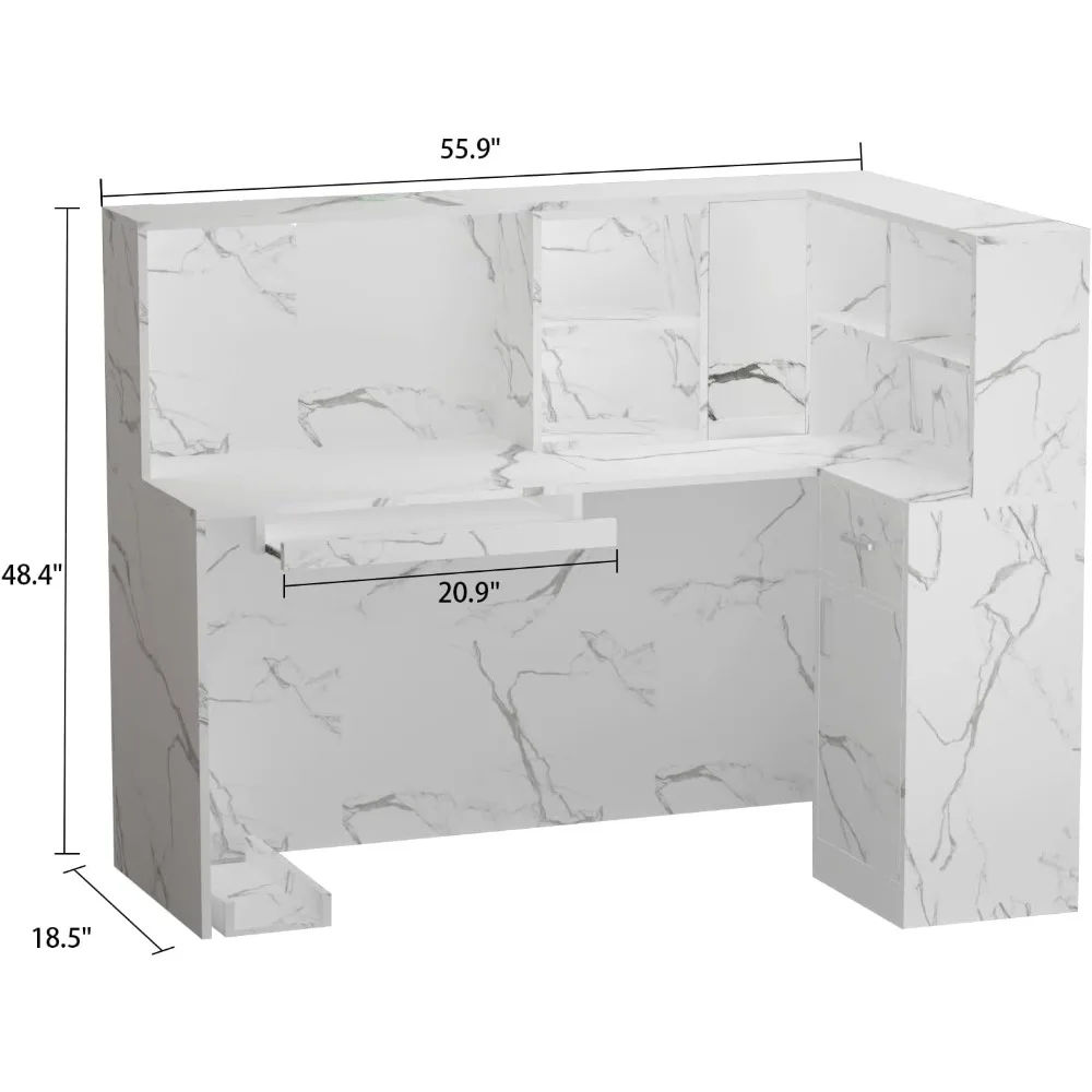 FAMAPY Modern Reception Counter Desk, Retail Counter Front Reception Desk with Large Storage Shelves and Drawers, Reception Room
