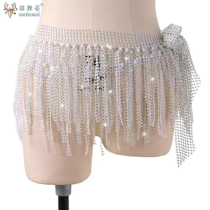 حزام ممارسة الرقص الشرقي للسيدات، وشاح الورك بشرابة الماس الكبار والأطفال، ملحقات أداء الرقص الشرقي #5