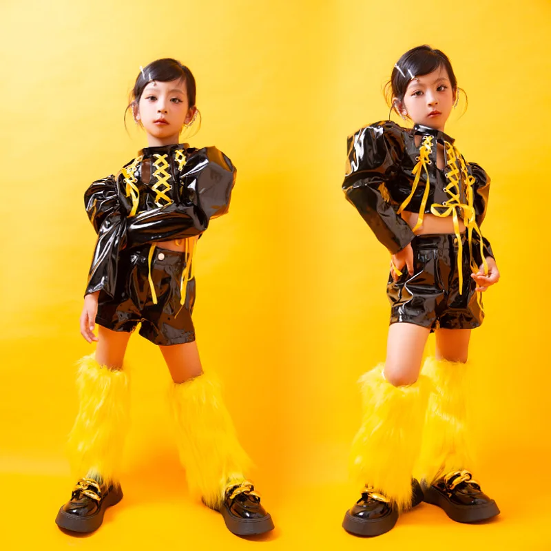 

Sun Child Children's Catwalk Girls Simple Style Trendy Clothes Black Pk Game Cool Punk Style Children's Catwalk