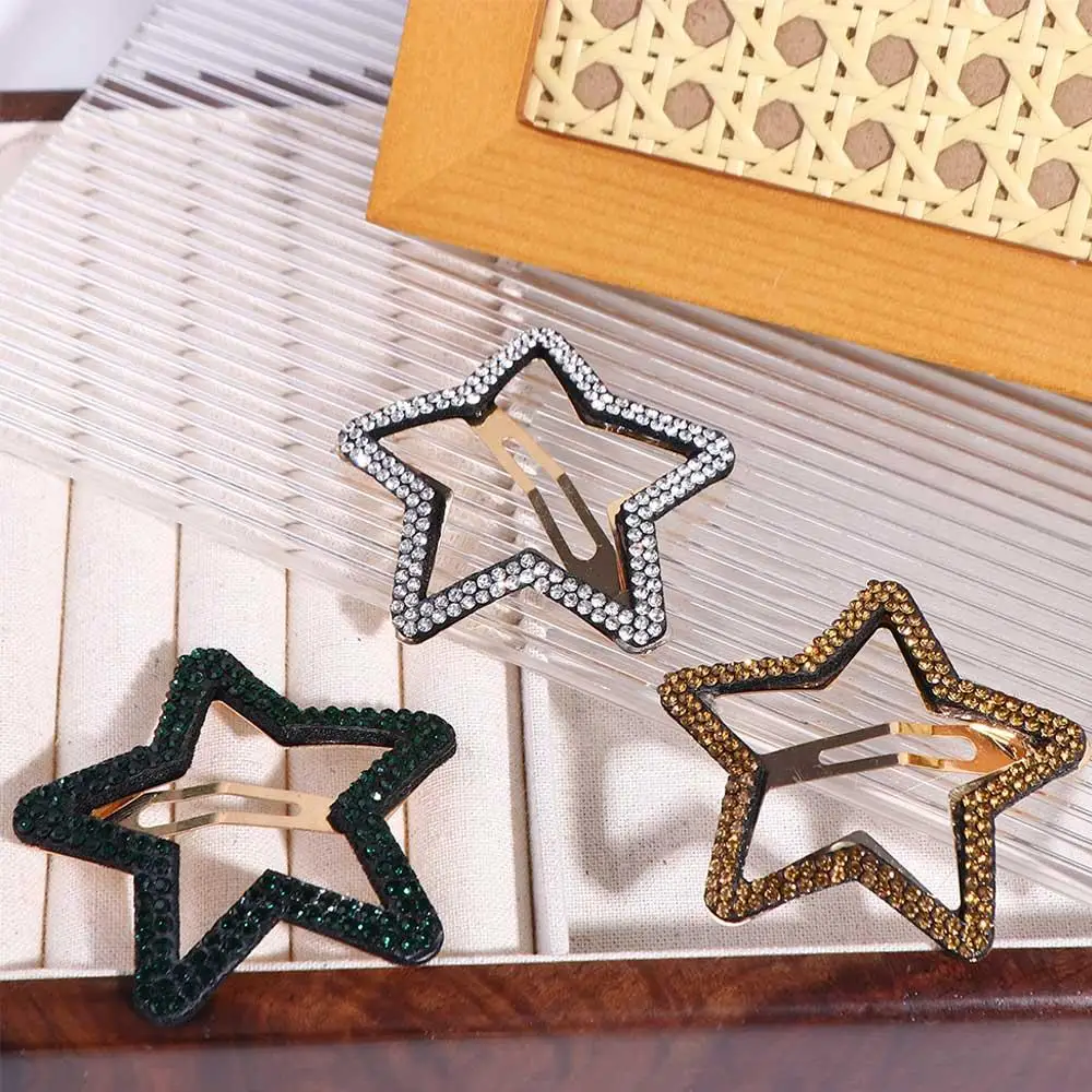 Sweet Geometric Rhinestone Star BB Clip\ Y2k Metal Star Side Clip Hair Clip Pentagram Hollow Hair Clip Photograph