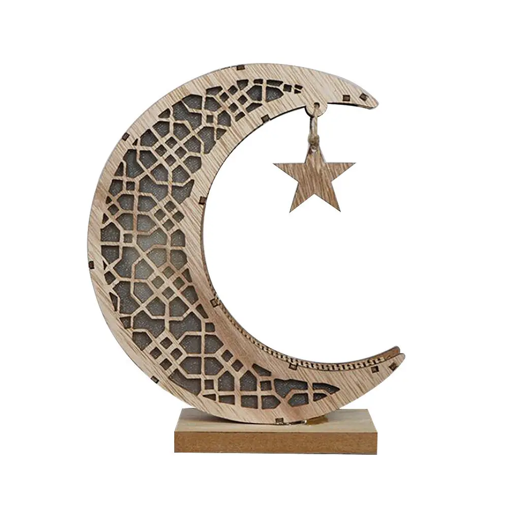 Muslim Ramadan Decorative Wooden Night Light Creative Moon Design Yellow Light for Home Party Festival Bedroom LED Moon Night - view 4