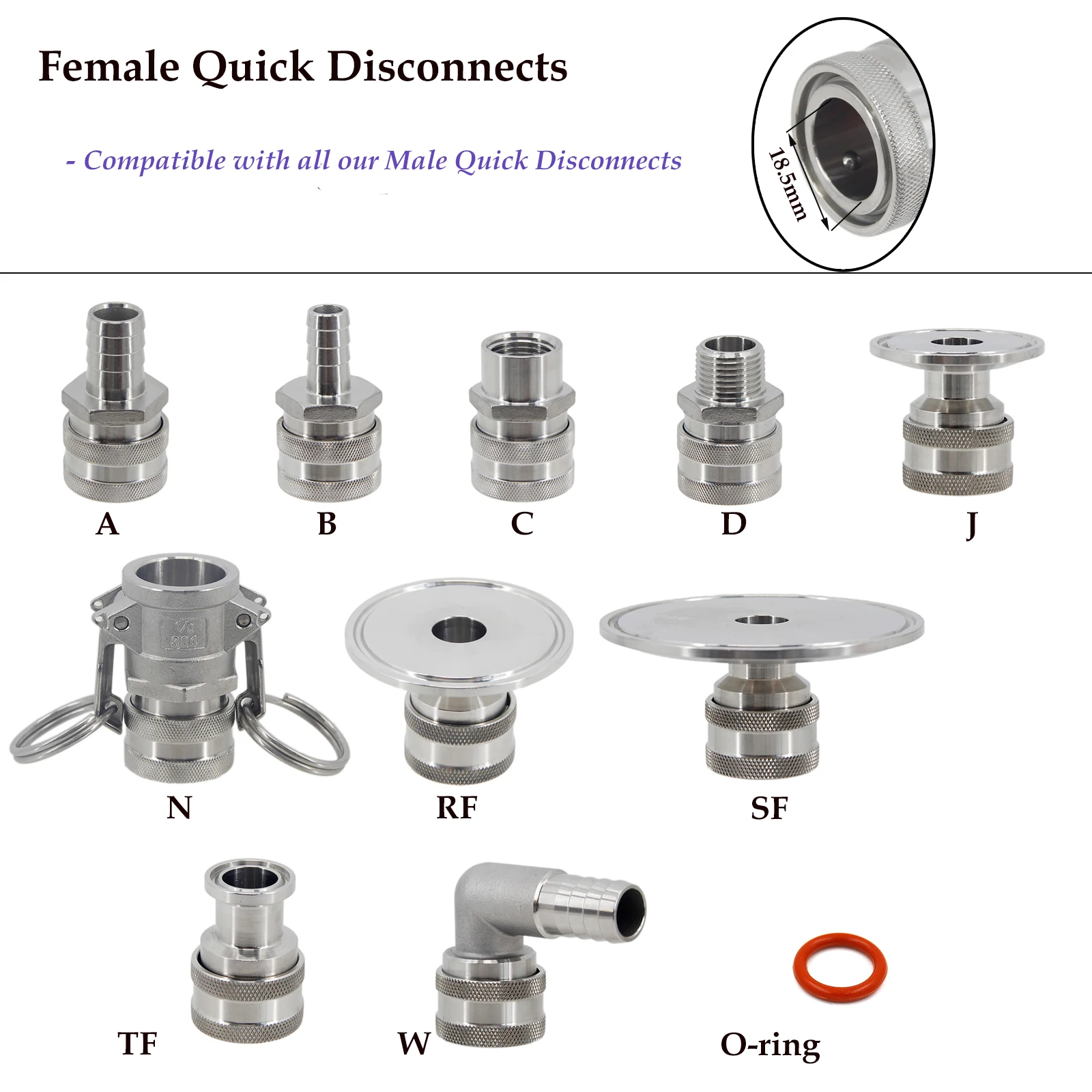 Homebrew Beer Female Quick Disconnect 304 Stainless Steel Ball Lock Style